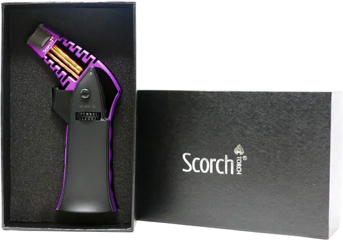 Vista 14 de Antorcha Scorch Torch de 6.75" de aluminio, ajustable, recargable con butano, fabricada con CNC, portátil, en caja de regalo (Rojo #1)