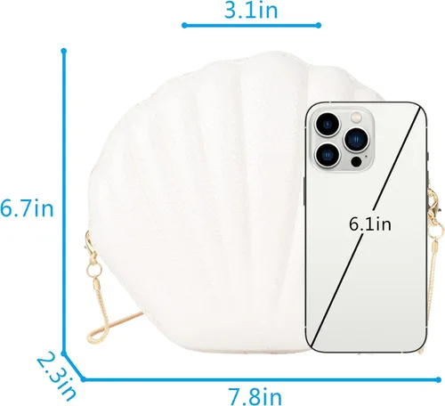 Vista 6 de Mini bolso de mano de noche de concha marina para mujer, bolso cruzado