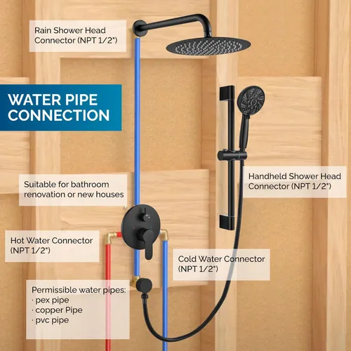 Vista 7 de gotonovo Slide Bar Shower System Faucet Set Complete,Matte Black,10 Inch Negro