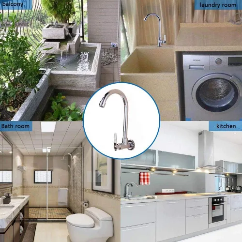 Vista 9 de Inchant Grifo de fregadero de agua fría – Grifo de barra de acero inoxidable de montaje en pared de arco alto de un solo mango para cocina, jardín