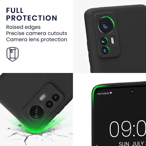 Vista 10 de kwmobile Funda compatible con Xiaomi 12/12X - Funda protectora delgada de TPU para teléfono - Acabado mate suave - Negro mate