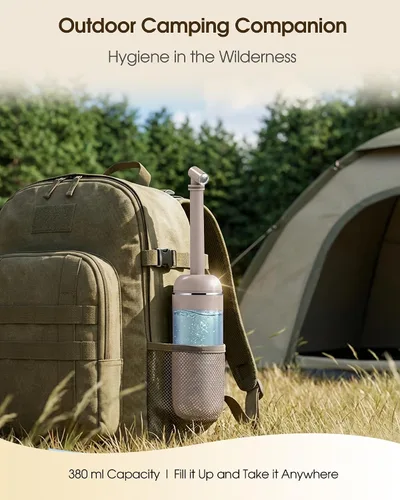 Vista 4 de Bidé portátil para viajes y campamentos, botella peri manual de mano para higiene femenina, 3 sellos a prueba de fugas, rociador extensible con Caqui