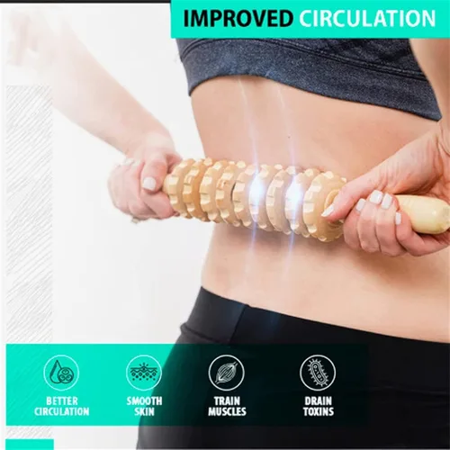 Vista 4 de 2 unids/set de herramientas de masaje de terapia de madera para drenaje linfático y alivio corporal multiusos Herramienta Gua Sha y rodillo