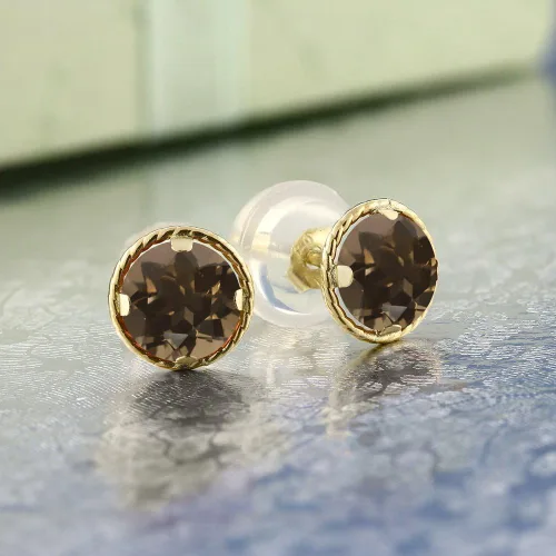 Vista 64 de Gem Stone King Aretes redondos de oro amarillo de 14 quilates con piedra natal Redondos de 0.157 in Aretes de oro para mujeres y hombres