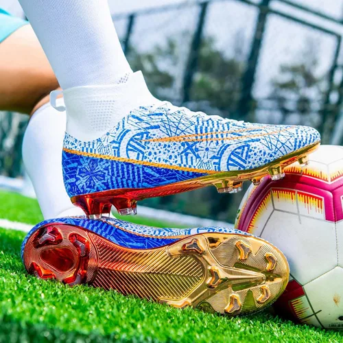 Vista 5 de Botas de fútbol para niños y niñas, FGAG, para interiores y exteriores, terreno firme, picos altos, para entrenamiento profesional