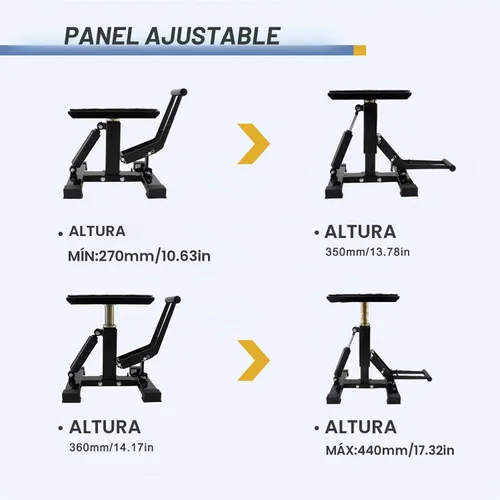 Vista 8 de POLARBEAR Soporte para Moto de Cross Ajustable Soporte de Gato Capacidad de 1200 Libras Soporte de Motor Elevación Vertical Fácil de Operar con Negro