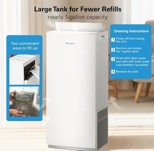 Vista 4 de Daikin Paquete de purificador de aire de habitación, purificador de aire HEPA con prefiltro, filtro de luz LED de carbono y UVC, cero ozono