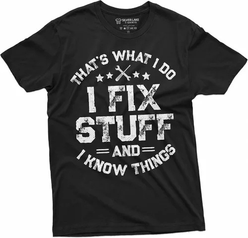 Vista 2 de Camiseta divertida con texto en inglés "I fix Stuff" para hombre