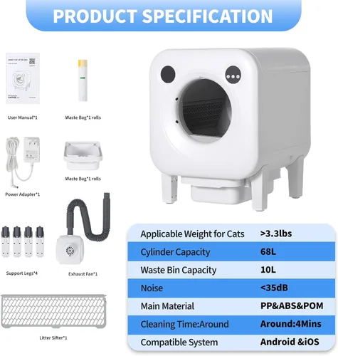 Vista 8 de Garvee Caja de arena autolimpiante para gatos, caja de arena automática ABS de gran capacidad para gatos con control de aplicación