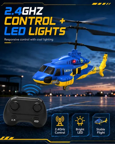 Vista 7 de Helicóptero RC con 10 misiles, helicóptero de control remoto del ejército de 2.4 GHz para principiantes y adultos, helicóptero militar, luces LED