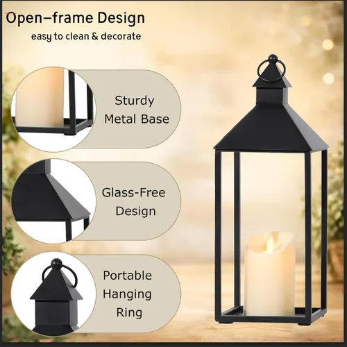 Vista 9 de Farol decorativo para exteriores/interiores, juego de 2 faroles de metal