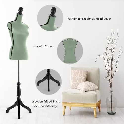 Vista 3 de HOMBOUR Cuerpo de maniquí femenino, forma de vestido de torso de maniquí de costura, maniquí ajustable con soporte para modista de exhibición (verde)