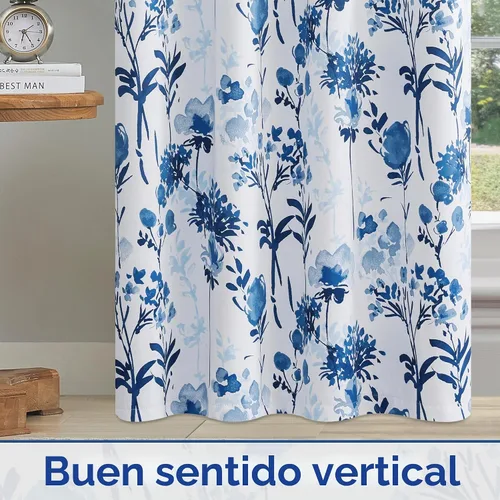 Vista 6 de Cortinas opacas 100% opacas con flores de 54 pulgadas de largo, color azul mixto para oscurecer la habitación, paneles de cortina para dormitorio