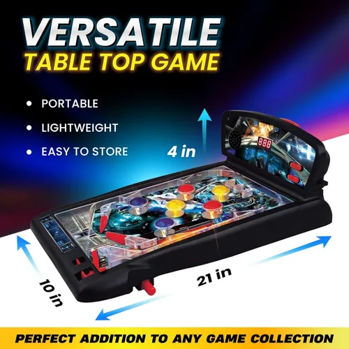 Vista 4 de New Era Pinball Game Black - Máquina interactiva de pinball de mesa o piso para niños y adultos - Puntuación LED, luces y sonidos, juego
