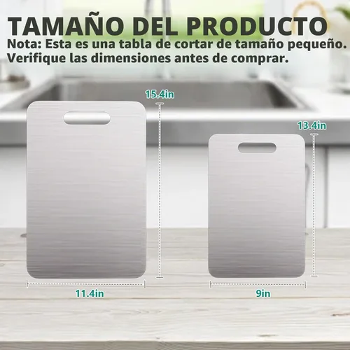 Vista 2 de Tabla de cortar de acero inoxidable, 2 tablas de cortar para cocina, tabla de cortar antiadherente inoxidable para carne, frutas y verduras
