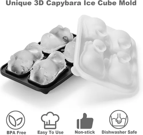 Vista 3 de ACOOKEE Bandeja para cubitos de hielo de Capybara con formas divertidas, lindos regalos de capibara originales, 5.6 cm de gran molde de hielo
