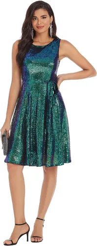 Vista 3 de GRACE KARIN - Vestido vintage sin mangas, con escote barco y cinturón, vestido de té