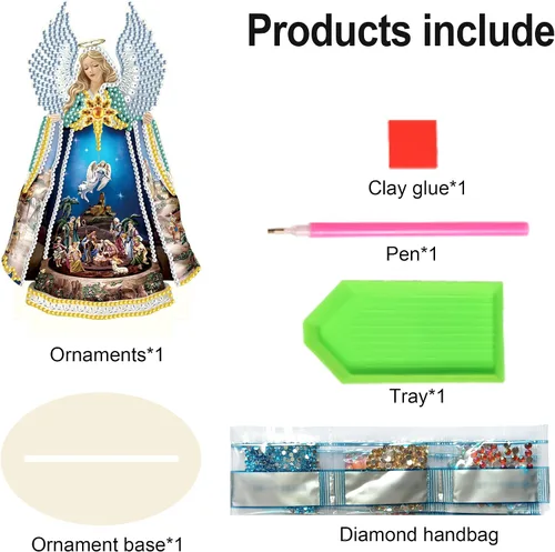 Vista 3 de Kits de arte de diamantes de Navidad con belén de ángel: decoración de pintura de diamante de mesa con santa familia, adorno de escritorio