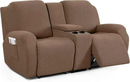 Vista 18 de TAOCOCO Funda reclinable para sofá biplaza con consola central, funda elástica para sofá reclinable de 2 asientos, fundas de sofá reclinable de Beige