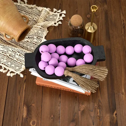 Vista 233 de OMISHE Guirnalda de cuentas de madera extra grande con cuentas de madera y borlas de 1.6 pulgadas de diámetro, cuentas decorativas rústicas de 41