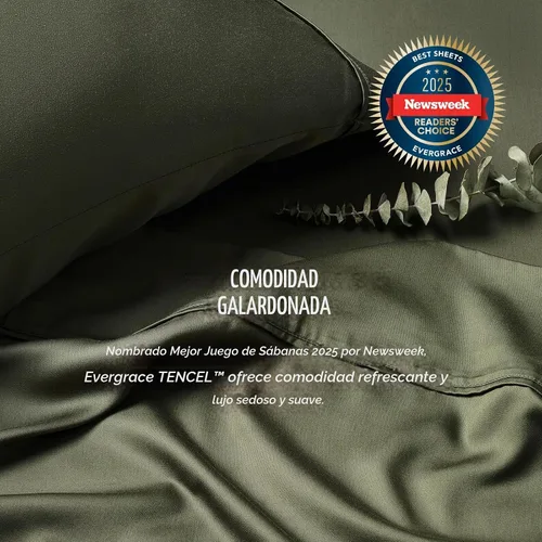 Vista 2 de EverGrace Tencel™ Sheet Set, Breathable & Cooling, Queen, Dark Olive Green Cooling, Luxury Silky Soft, Lyocell TENCEL Sheets, Breathable Bedding for