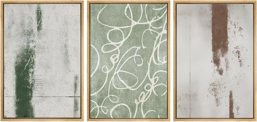 Vista 464 de SIGNWIN Lienzo enmarcado para pared, juego de arte neutro de bosque brumoso, ilustraciones en tono tierra, arte moderno, decorativo, bohemio