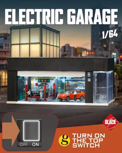 Vista 6 de Vitrina fundida a presión a escala 1/64 para almacenamiento de ruedas calientes, garaje eléctrico con luces LED, control de voz apilable