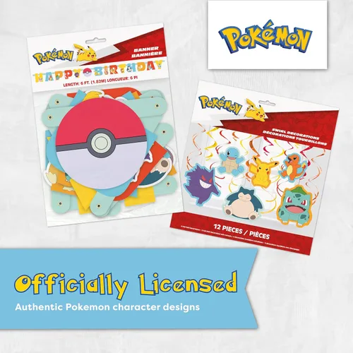 Vista 6 de Decoraciones de cumpleaños de Pokémon, suministros para fiestas, pancarta