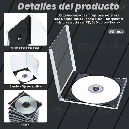 Vista 3 de Kigley Jewel Cases Estuche estándar individual transparente para CD Funda de DVD Protección de reemplazo (Negro) Standard Jewel Holder for Blank