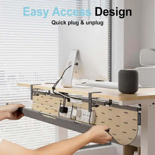 Vista 4 de Bandeja de gestión de cables sin taladrar debajo del escritorio, organizador de cables de fieltro de 30 pulgadas para mesa Clamp or Screw Mount