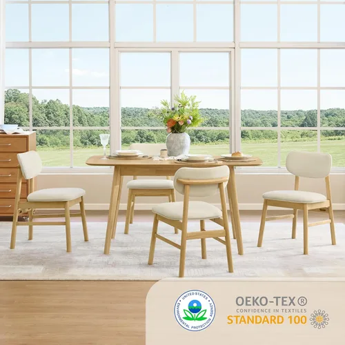 Vista 3 de CHITA Juego de 2 sillas de comedor tapizadas, modernas sillas de cocina y comedor de mediados de siglo, marco de madera maciza en roble, tela