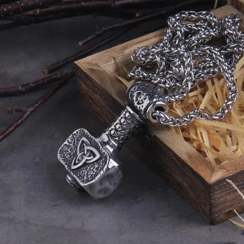 Vista 3 de Personalizar Martillo de los Vikingos nórdicos Mjolnir Runa escandinava Amuleto Collar Cadena de acero inoxidable Vegvisir Ancla Colgante Joyería