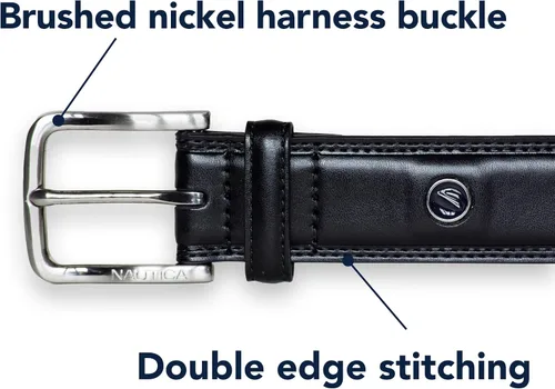 Vista 4 de Nautica Men's Logo Inlay Ornament Double Stitch Leather Belt