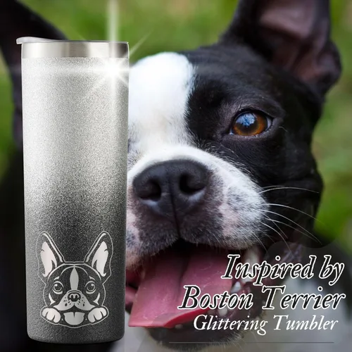 Vista 2 de Onebttl Boston Terrier - Regalos para mujeres, madres de perros, amantes de los perros, vaso delgado de 20 onzas con tapa y popote para Navidad