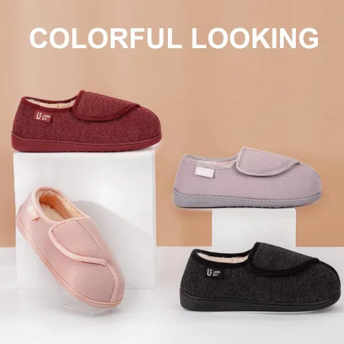 Vista 7 de LongBay Womens Furry Memory Foam Diabetic Slippers Comfy Cozy Arthritis Edema House Shoes