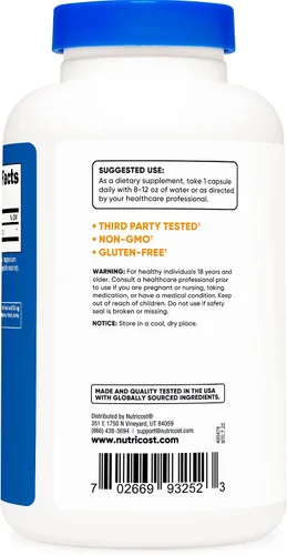 Vista 4 de Nutricost L-Ornitina 500mg; 180 Cápsulas (2 Botellas)