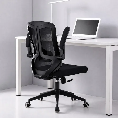 Vista 13 de Silla ergonómica de malla para oficina en casa, silla de escritorio resistente de 350 libras con soporte lumbar, reposabrazos abatibles, silla 02
