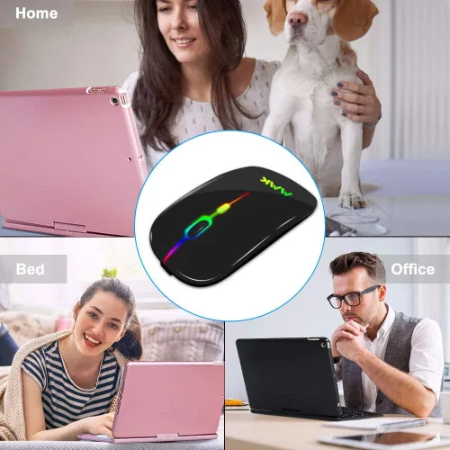 Vista 8 de Ratón inalámbrico Bluetooth para portátil, ratón recargable 2.4G USB óptico inalámbrico, ratón LED delgado de doble modo (Bluetooth 5.0 y 2.4G)