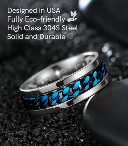 Vista 3 de King Ring Anillo giratorio de 0.315 pulgadas, anillo plano pulido fino para hombres y mujeres con cadena cubana, diseñado en Estados Unidos