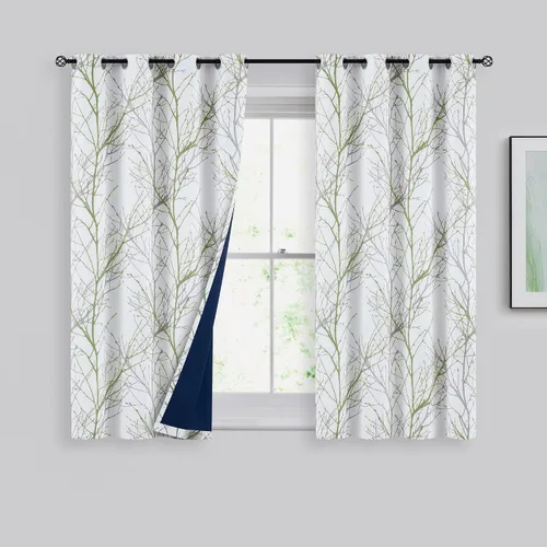 Vista 18 de FMFUNCTEX Cortinas 100% opacas para dormitorio, cortinas de ramas de árbol blanco y negro de 54 pulgadas de largo para sala de estar, cortinas