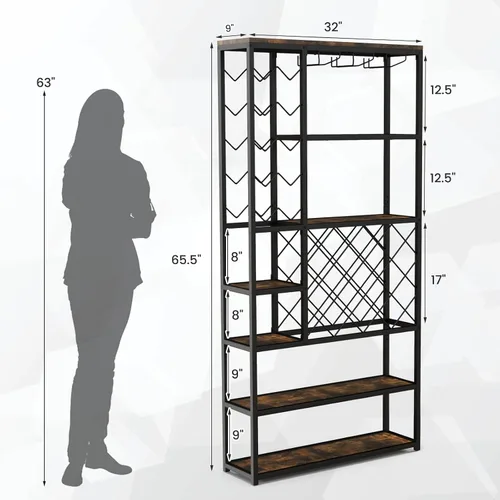 Vista 6 de Giantex Estante industrial para vino independiente, estante de almacenamiento de vino de metal para 27 botellas, estantes de almacenamiento de vino