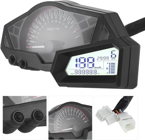 Vista 7 de Acouto Velocímetro de motocicleta para 300 6 engranajes LCD motocicleta odómetro tacómetro velocidad medidor de combustible 15000RPM 0.0-123.7 mi/h