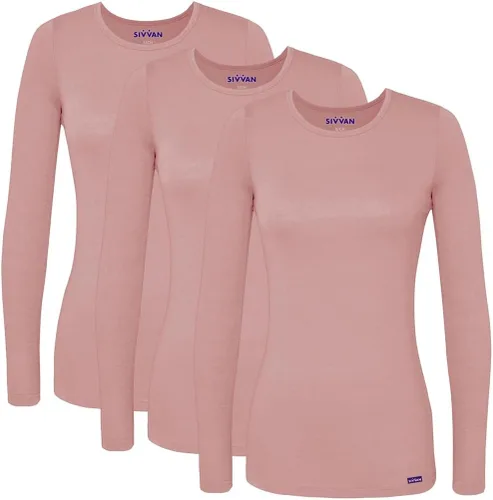 Vista 33 de Sivvan 3-Pack Women's Long-Sleeve Comfort Underscrub Tee, Scrubs Undershirts Aguamarina (Aquamarine)