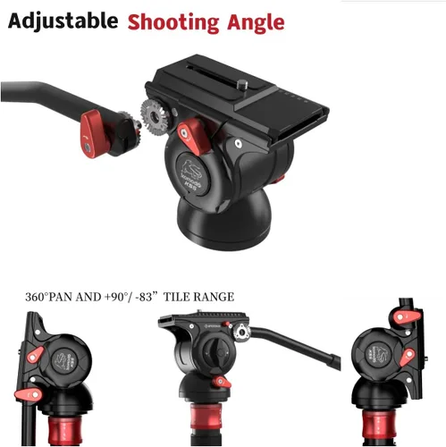 Vista 5 de IFOOTAGE Komodo K5S - Cabezal fluido para trípode de video, cabezal fluido para cámaras con placa de liberación rápida, para fotografía profesional