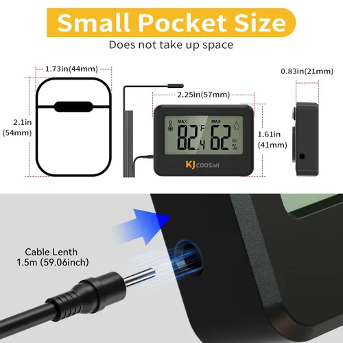 Vista 2 de 4 piezas de mini higrómetro digital y termómetro para reptiles con sonda extendida (solo temperatura) Medidor de temperatura y humedad