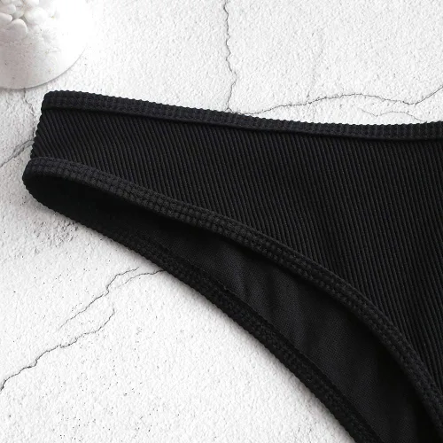 Vista 5 de ZAFUL - Juego de bikini para mujer, sin tirantes, acanalado, con corte alto