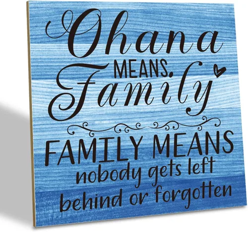 Vista 8 de Placa de Madera Familiar, "La Familia Significa Que Nadie Se Queda Atrás o Se Olvida", 15.7x15.7 cm Cartel de Arte de Mesa, Decoración de Cita