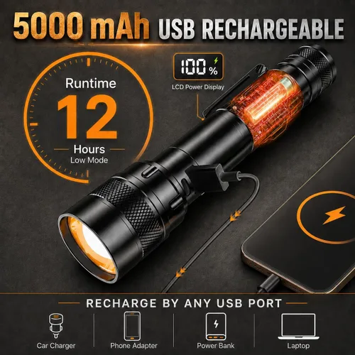 Vista 2 de Rechargeable Flashlight High Lumens, Super Bright LED Flash Light with 4 Lighting Modes, LCD Power Display, IP54 USB-C Handheld linternas with Metal