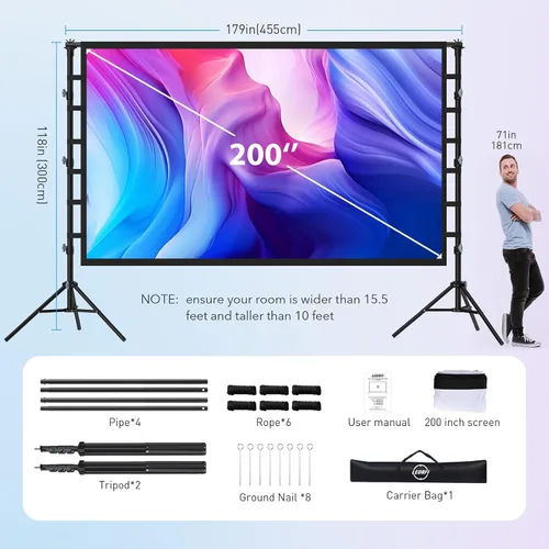 Vista 5 de Pantalla de proyector para exteriores de 200 pulgadas con soporte, pantalla grande portátil 200-inch giant projector screen with heavy-duty 32mm