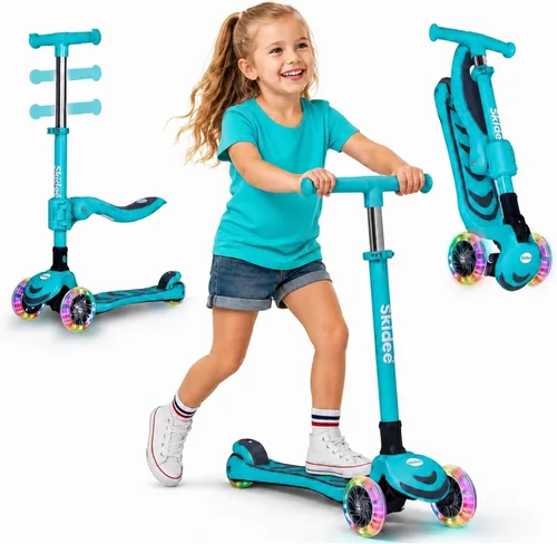 Vista 14 de SKIDEE Kick Scooter for Kids Ages 3-5 Foldable 3 Wheel Scooter with Lean-to-Steer, Adjustable Height, Removable Seat & LED Light Wheels Toddler